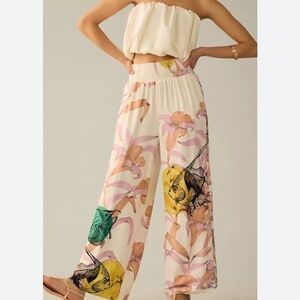 ANTHROPOLOGIE MAEVE  X PÍA BINAZZI GRAPHIC WIDE LEG FISH FLORAL PANTS EXCELENTE